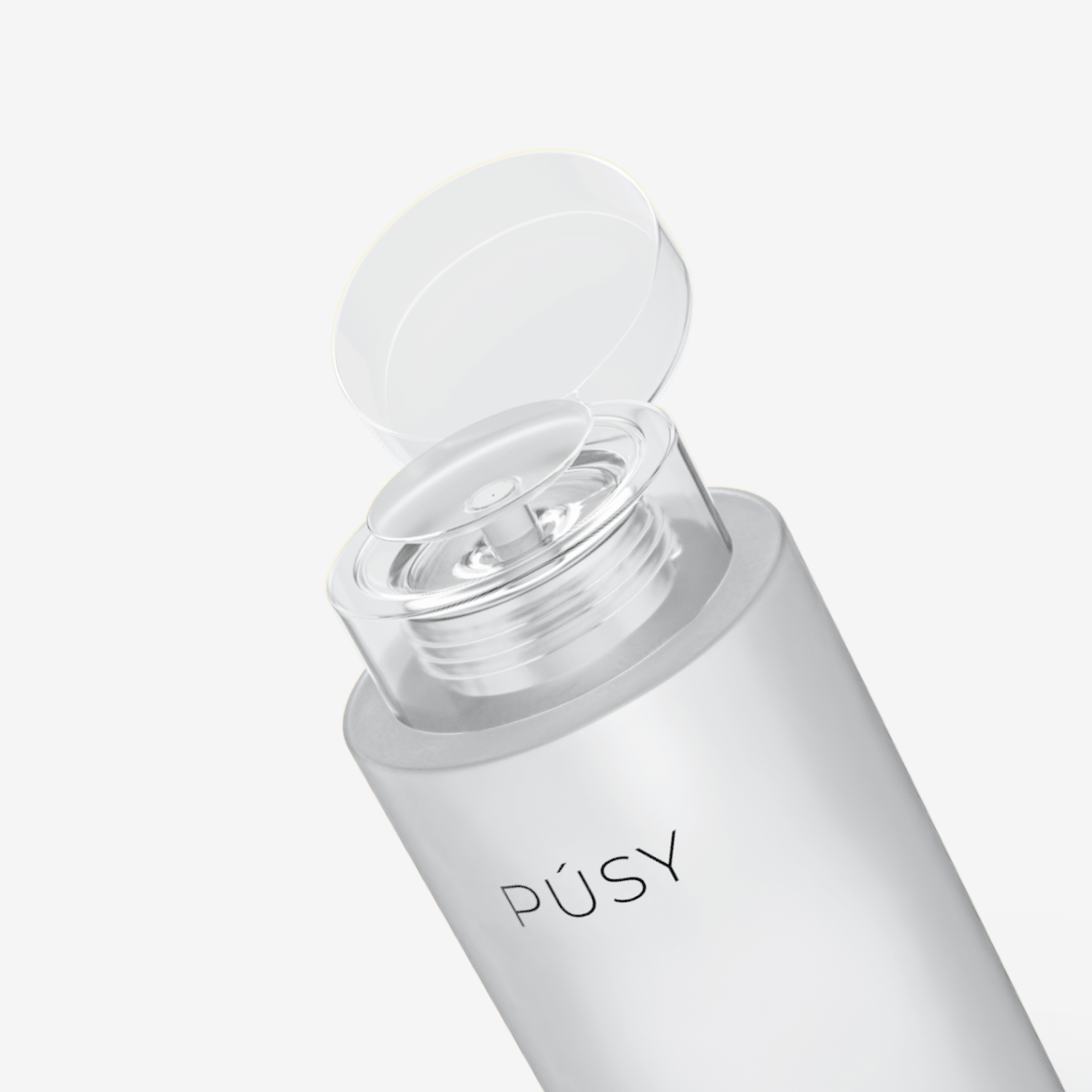 Close-up of PÚSY Micellar Water dispenser — Refreshing hydrating cleansing water for daily use